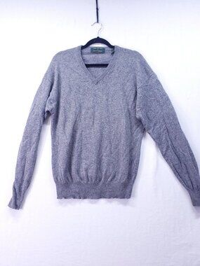 Embassy Row Two Ply Cashmere Pullover V Neck Sweater Mens Large Gray Preppy Knit